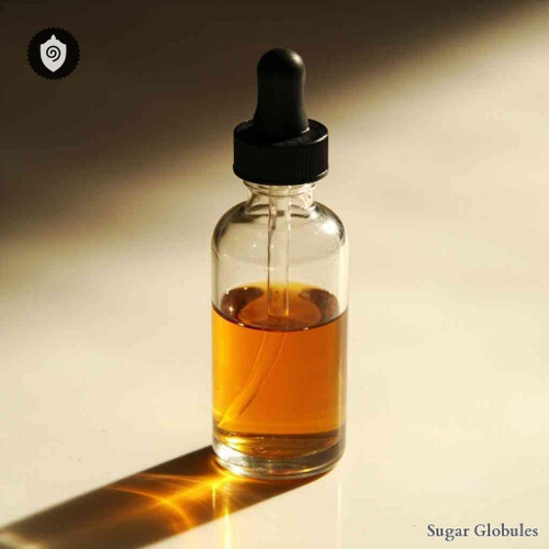 Argentum Oxydatum sugar spheres in precise orb form for energetic homeopathic (nonmedical) product presentation and dry storage