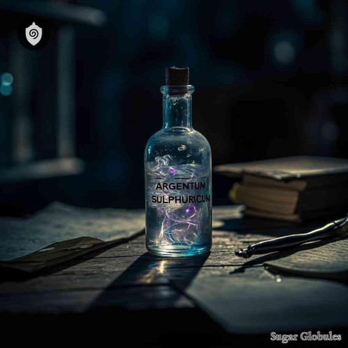 Argentum Sulphuricum sugar spheres in orb format for energetic homeopathic (nonmedical) dry-form physical presentation