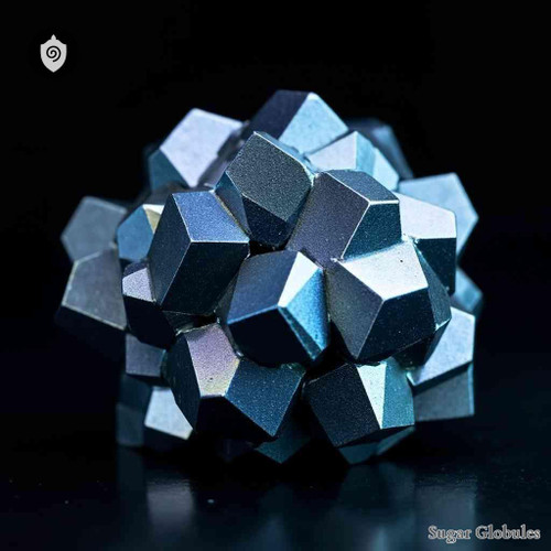 Beryllium Metallicum sugar spheres in uniform orb form for energetic homeopathic (nonmedical) dry-form presentation and storage