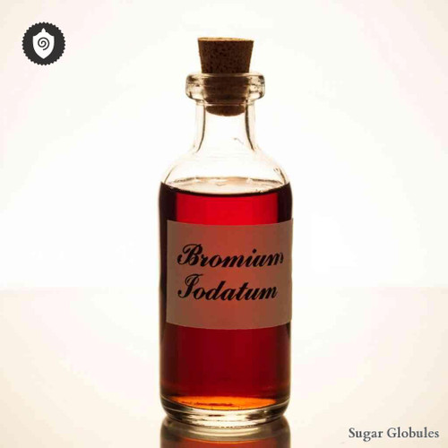 Bromium Iodatum sugar spheres in compact orb format for energetic homeopathic (nonmedical) dry-form presentation and storage