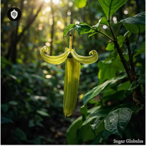 Burmeistera Cyclostigmata sugar granules in compact orb format for energetic homeopathic (nonmedical) dry-form storage and presentation