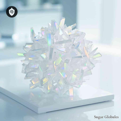 Calcarea Lactica sugar spheres in uniform spherical form for energetic homeopathic (nonmedical) dry-state presentation