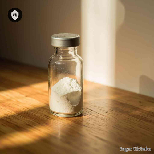 Calcarea Metallicum sugar granules in spherical form for energetic homeopathic (nonmedical) dry-format presentation and storage