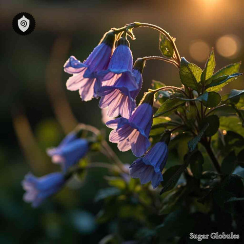 Campanula Coriacea sugar spheres in orb format for energetic homeopathic (nonmedical) remedy presentation and dry storage