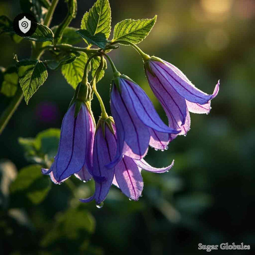 Campanula Trachelium sugar spheres in precise orb format for energetic homeopathic (nonmedical) dry-form presentation and storage