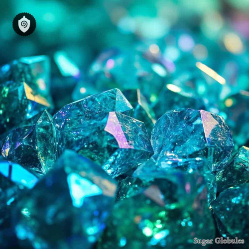 Cerium Phosphoricum sugar orbs in spherical pellet form for energetic homeopathic (nonmedical) dry-form presentation