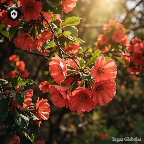 Chaemomeles Speciosa sugar spheres in compact orb form for energetic homeopathic (nonmedical) dry-form presentation and storage