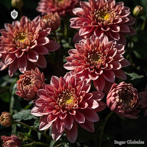 Chrysanthemum Morifolium sugar spheres in compact orb form for energetic homeopathic (nonmedical) dry-form presentation