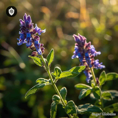 Clinopodium Nepeta sugar spheres in uniform orb format for energetic homeopathic (nonmedical) physical remedy presentation