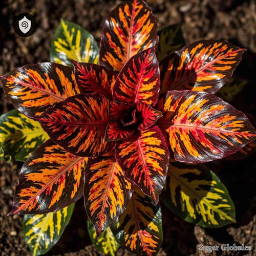 Codiaeum Variegatum sugar spheres in orb format, arranged in consistent pellets for energetic homeopathic (nonmedical) presentation