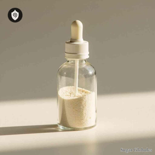 Cryptopinum sugar granules in spherical form for energetic homeopathic (nonmedical) dry storage and physical remedy presentation