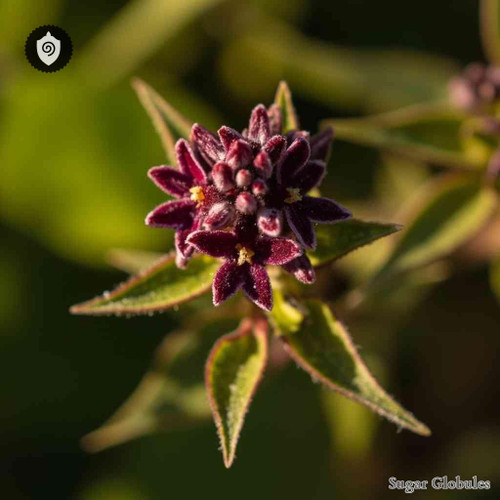 Cynoglossum Officinale sugar granules in spherical form, energetic homeopathic (nonmedical) remedy presented in uniform dry format