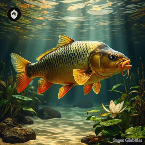 Cyprinus Carpio sugar spheres in consistent orb form for energetic homeopathic (nonmedical) remedy dry storage and presentation