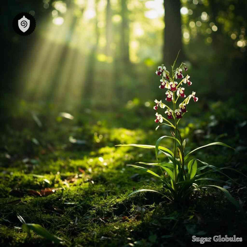 Dactylorhiza Maculata sugar spheres in compact orb format for energetic homeopathic (nonmedical) product presentation