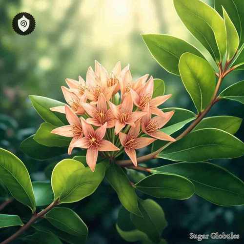 Daphne Indica sugar spheres in a compact orb format for energetic homeopathic (nonmedical) dry-form presentation and storage