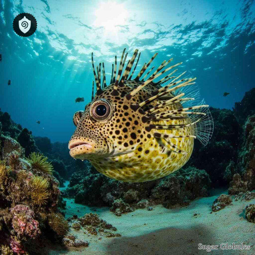 Diodon Hystrix sugar spheres in uniform orb format for energetic homeopathic (nonmedical) dry-form presentation and storage