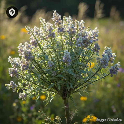 Dysphania Botrys sugar orbs in precise granule form for energetic homeopathic (nonmedical) dry-form presentation and physical remedy display