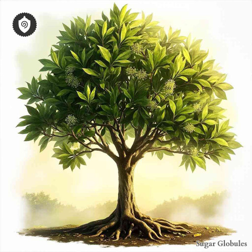 Eucommia Ulmoides sugar spheres in uniform orb format for energetic homeopathic (nonmedical) dry-form presentation