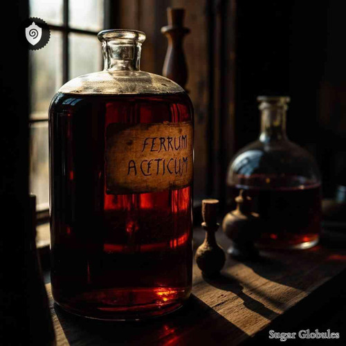 Ferrum Aceticum sugar spheres in pellet form, ideal for energetic homeopathic (nonmedical) dry-form presentation and storage