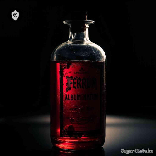 Ferrum Albuminatum sugar spheres in orb format for standard energetic homeopathic (nonmedical) dry-form presentation