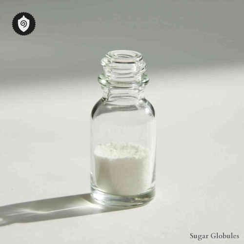 Ferrum Benzoicum sugar spheres in uniform pellet form for energetic homeopathic (nonmedical) remedy display and dry storage