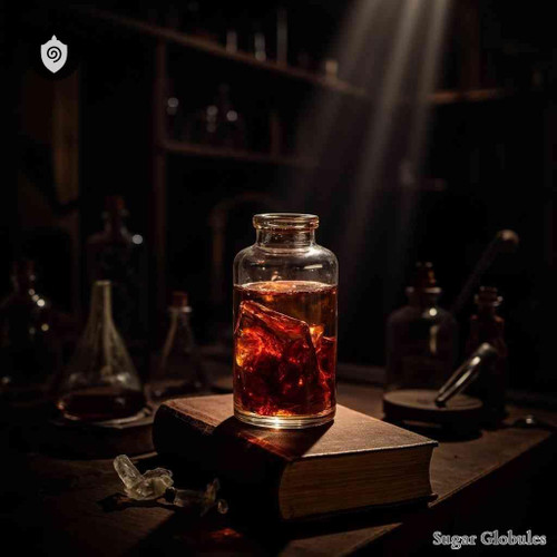 Ferrum Nitricum Oxydatum sugar spheres in uniform granule form for energetic homeopathic (nonmedical) physical remedy presentation