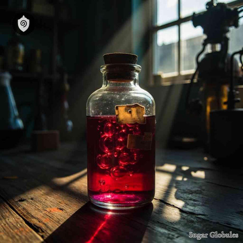 Ferrum Pernitricum sugar spheres in uniform orb form for energetic homeopathic (nonmedical) dry-format product presentation