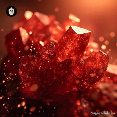 Ferrum Phosphoricum sugar granules in spherical form for energetic homeopathic (nonmedical) solid remedy presentation and storage