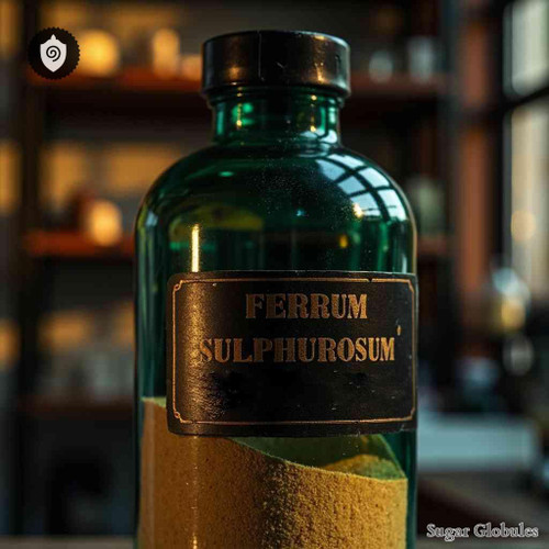 Ferrum Sulphurosum sugar spheres in orb form, uniform size, ideal for energetic homeopathic (nonmedical) dry-form presentation