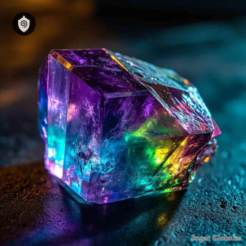 Flourite sugar granules in spherical form, featuring uniform size for energetic homeopathic (nonmedical) dry remedy presentation