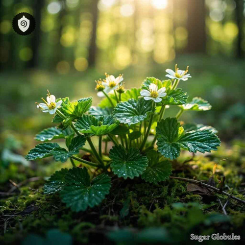 Fragaria Moschata sugar granules in uniform orb format designed for energetic homeopathic (nonmedical) dry-form storage