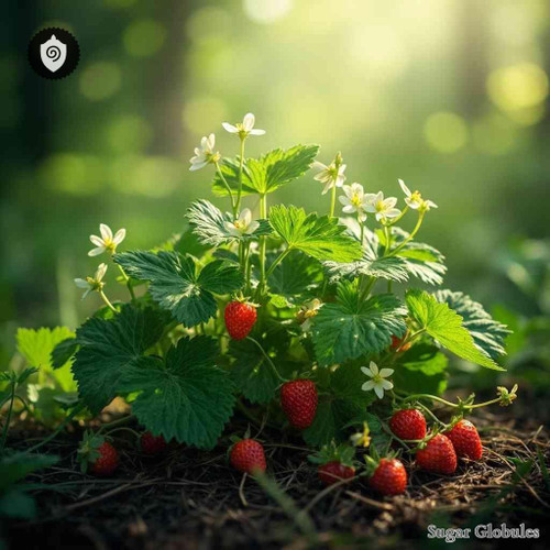 Fragaria Vesca sugar spheres in compact orb format for energetic homeopathic (nonmedical) dry presentation and storage