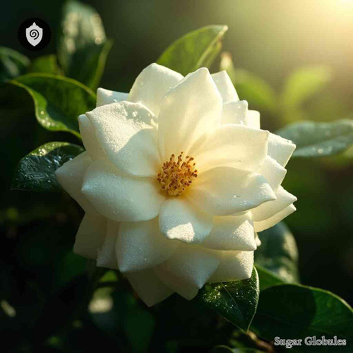 Gardenia Jasminoides sugar granules in orb format for energetic homeopathic (nonmedical) dry-form physical presentation