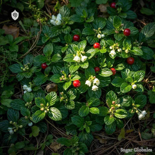 Gaultheria Procumbens sugar spheres in uniform orb format for energetic homeopathic (nonmedical) physical remedy presentation