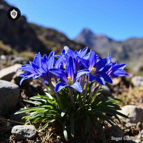 Gentiana Acaulis sugar spheres in pellet form for energetic homeopathic (nonmedical) dry storage and physical remedy presentation