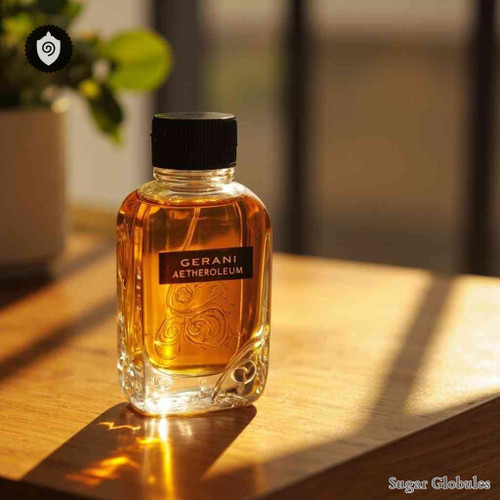 Geranii Aetheroleum sugar spheres in small pellet form for energetic homeopathic (nonmedical) dry-form presentation