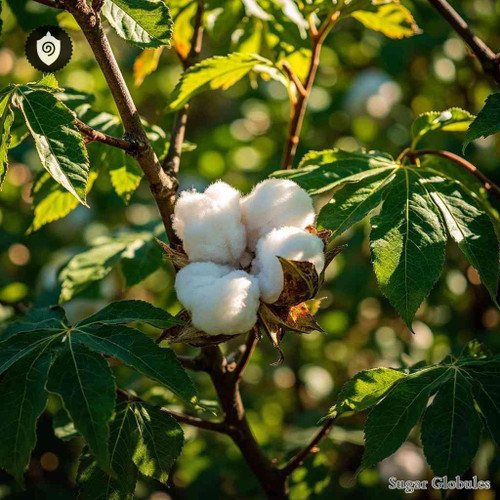 Gossypium Arboreum sugar granules in orb format for energetic homeopathic (nonmedical) dry-form presentation and physical remedy listings