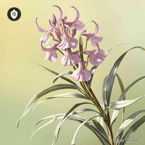 Greyia Sutherlandii sugar spheres in compact granular form for energetic homeopathic (nonmedical) pellet arrangement and storage