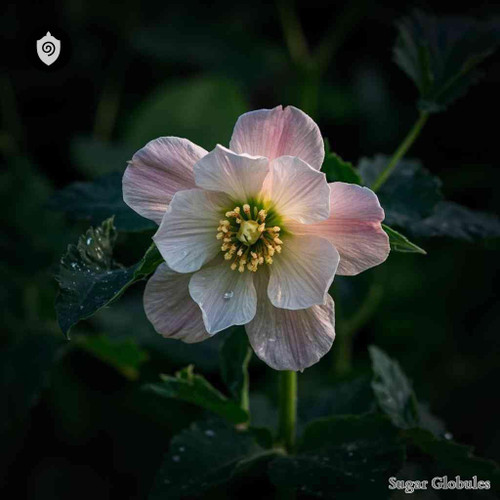 Helleborus Niger sugar spheres in compact pellet form for energetic homeopathic (nonmedical) dry-form presentation and storage