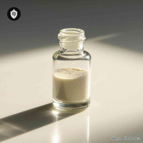 Histaminum sugar spheres in pellet form, designed for dry energetic homeopathic (nonmedical) remedy presentation and storage