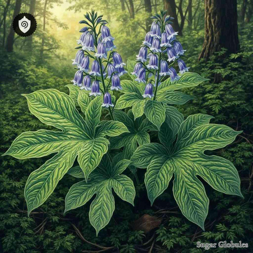 Hydrophyllum Virginianum sugar granules in orb form for energetic homeopathic (nonmedical) dry-form presentation and storage