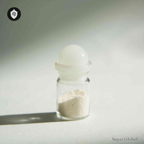 Ileum Suis sugar spheres in orb format, standard size for energetic homeopathic (nonmedical) dry-form presentation and storage