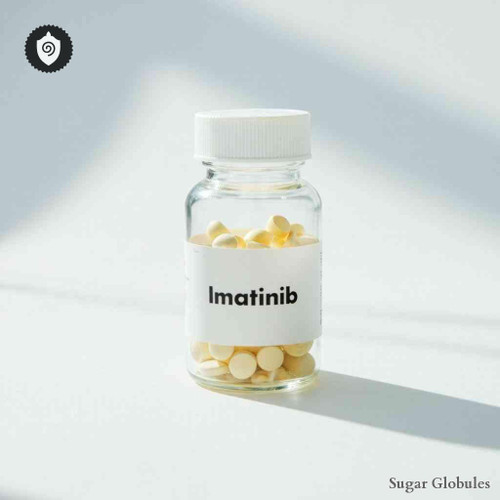 Imatinib sugar spheres in compact granule form for energetic homeopathic (nonmedical) dry presentation and physical storage