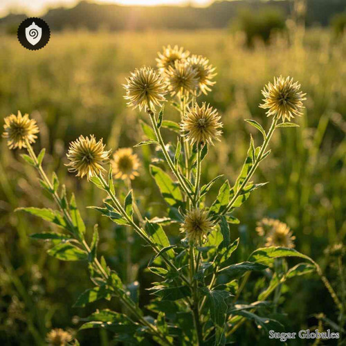 Inula Pulicaria sugar spheres in consistent orb format for energetic homeopathic (nonmedical) dry preparation and storage