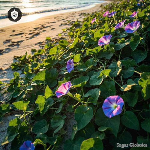 Ipomoea Pes-Caprae sugar granules in uniform orb shape for energetic homeopathic (nonmedical) dry-form presentation and storage