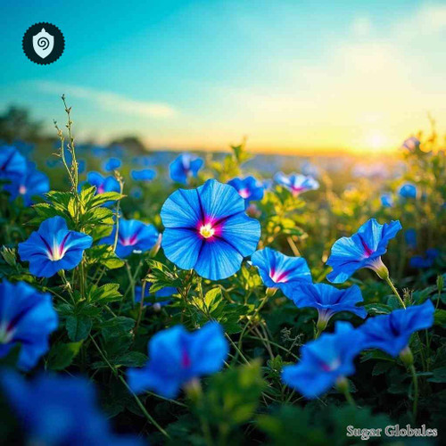 Ipomoea Tricolor sugar orbs in consistent spherical form for energetic homeopathic (nonmedical) dry-format presentation