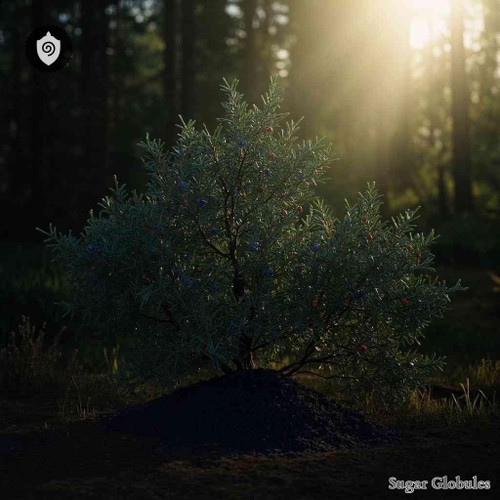 Juniperus Communis - Carbo Juniperi sugar spheres in uniform orb format for energetic homeopathic (nonmedical) dry presentation