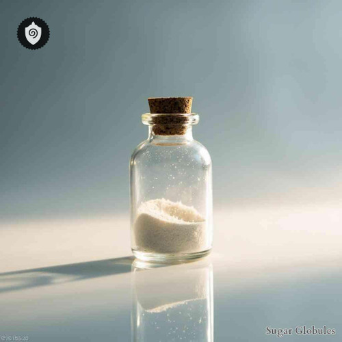 Kalium Asparaginicum sugar granules in orb format for energetic homeopathic (nonmedical) physical remedy presentation and storage