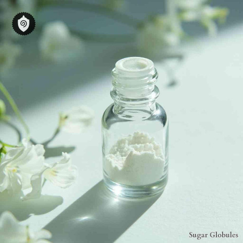 Kalium Nitricum sugar granules in spherical format for energetic homeopathic (nonmedical) dry-form presentation and storage