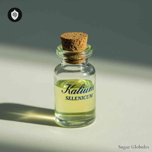 Kalium Selenicum sugar spheres in precise orb format for energetic homeopathic (nonmedical) dry-form presentation and distribution